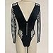 NE Norboe Long Sleeve Mesh One Piece Swimwear Sexy Bodysuit Monokini High Waisted Thong Swimsuit with Diamond Zipper (Black, S)