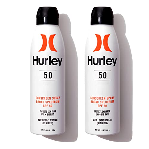 Hurley Water Resistant Broad Spectrum Sunscreen Spray, Family Friendly, Size 5.5 Ounce (Pack of 2), SPF 50 (Pack of 2)