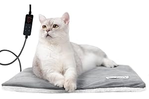 Rest-Eazzzy Cat Heating Pad & Bed - Heated Cat Bed with Removable Cover & 5-Level Timer & Temperature Control (Pure-Grey)