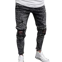 Stoota 2019 Newest Mens Skinny Stretch Denim Pants, Distressed Ripped Freyed Slim Fit Jeans Trousers Gray