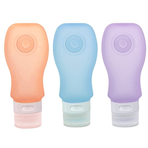 Travel Inspira Silicone Toiletry Travel Bottles Carry on Containers Set BPA Free for Cosmetics 3 Oz / 89 Ml (orange/blue/purple)