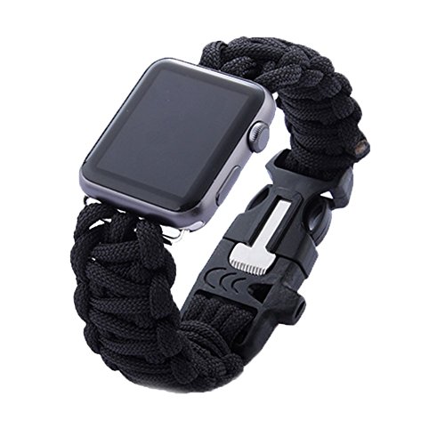 Apple Watch Band,LiQi 42mm Black Rope Flint Outdooring Sport Replacement Link Bracelet Strap Classic Wristband for Apple Watch & Sport & Edition version(42mm-Black Rope)
