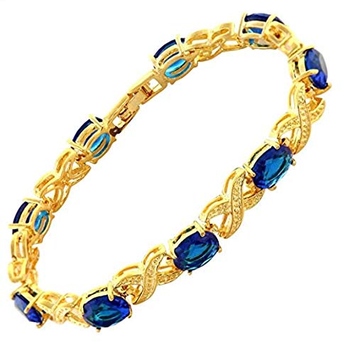 Yellow gold finish ruby, sapphire, emerald, amethyst, tourmaline created diamond bracelet (Blue Sapphire)