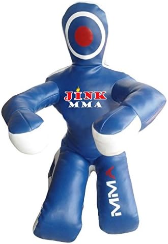 JINK MMA Martial Arts Judo Boxing Punching Bag Dummy - Sitting Position with hands in front JMMA382A Leather - Blue 47" Up to 35kg/77 lb