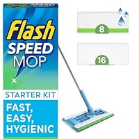 Flash Speedmop Floor Cleaner Starter Kit, Fast Easy and Hygienic (1 Handle, 8 Wet plus 16 Dry Refills), Trap and Lock Daily Dirt, Grease and Grime Without Getting Down On Your Knees