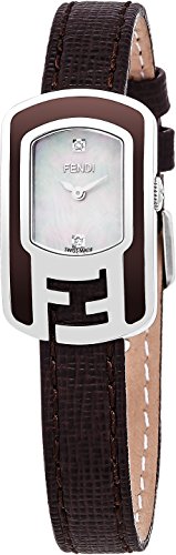 Fendi Chameleon Women's-small Mother-of-Pearl Face Stainless Steel Diamond Brown leather Strap Swiss Watch F312024521D1