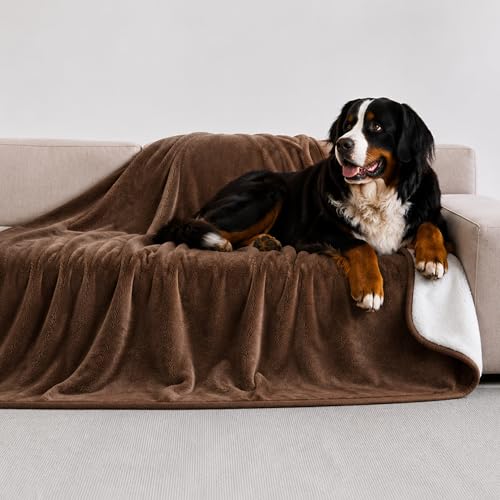 Twinzen Waterproof Dog Blanket 127x152cm Brown - Reversible and Washable Dog Blanket - for Sofa and Bed - Sherpa