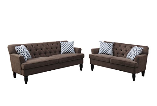 Poundex Bobkona Fostord Velveteen Fabric 2Piece Sofa & Loveseat Set in Dark Brown