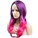 BERON 22'' Long Wavy Women Girls Sexy Ombre Hair Colorful Wigs for Cosplay Halloween Party with Wig Cap (Purple Ombre Hot Pink)