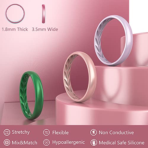 Zollen 10 Pack Silicone Wedding Rings for Women, 3.5mm Metallic Thin