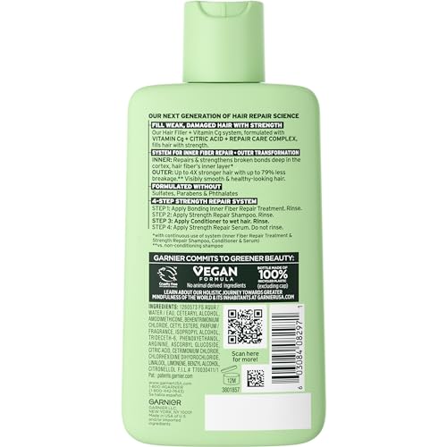 GARNIER FRUCTIS HAIR FILLER STRENGTH REPAIR CONDITIONER WITH VITAMIN CG, SULFATE FREE CONDITIONER FOR WEAK, DAMAGED HAIR, 10.1 FL OZ, 1 COUNT
