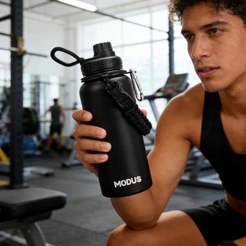 MODUS 950mL Garrafa Térmica Aço Inoxidável Com Alça Paracord (Preto)