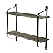 Love-KANKEI Floating Shelves Wall Mounted Industrial Wood Wall Shelves for Pantry Living Room Bedroom Kitchen Entryway, 2 Tier Heavy Duty Book Shelf Weathered Grey