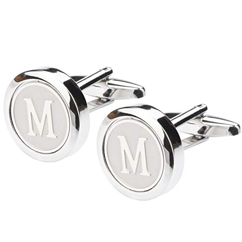 Dannyshi Mens Classic Stainless Steel Initial Cufflinks 26 Alphabet Initial Letter Cufflinks Business Wedding Shirts A-Z (M) - Thumbnail 2
