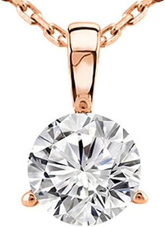 0.5 1/2 Carat 14K White Gold Round Diamond Solitaire Pendant Necklace 3 Prong J-K Color I2 Clarity
