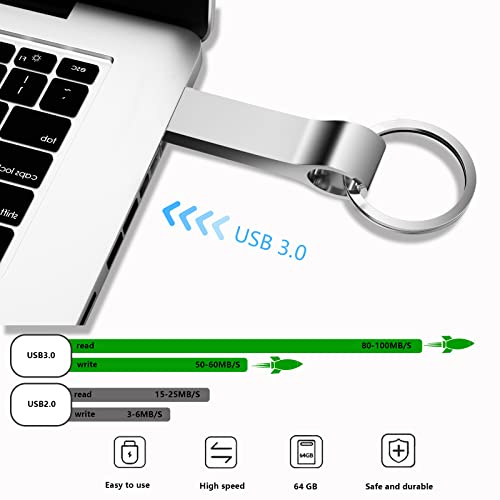64GB USB Flash Drive|High Speed USB 3.0 Flash Drive, Waterproof Large Data Storage USB Memory Stick | Portable Jump Drive Pen Drive Come with Keychain,Thumb Drive