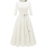 DRESSTELLS Cocktail Dresses for Women, Vintage Wedding Guest 3/4 Sleeves Formal Church Tea Dress