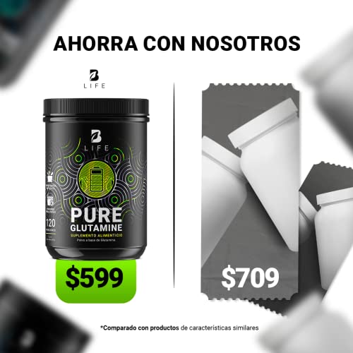 B Life Glutamina Micronizada 600 Gramos | 120 Servicios para Entrenamiento, Recuperación Muscular y Bienestar Integral
