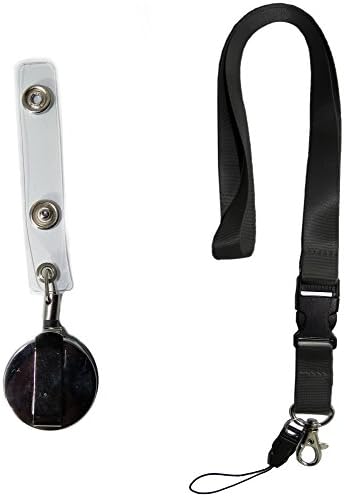 Black Neck Lanyards with Detachable Buckle. Heavy Duty Retractable Badge Reel with Belt Clip for ID Badge