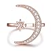 Angol Crescent Moon Star Adjustable Ring, 925 Sterling Silver Moon Ring Cubic Zirconia Opening Ring Jewelry Gift for Women Teens with Gift Box