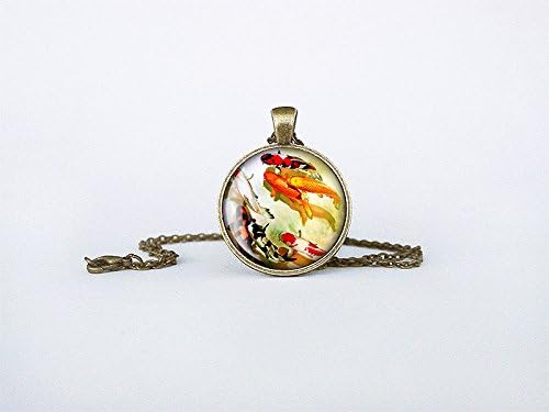 Koi Fish Necklace Handmade Japanese Art Pendant Asian Jewelry Birthday Gift Round Glass Carp Pendant cb151