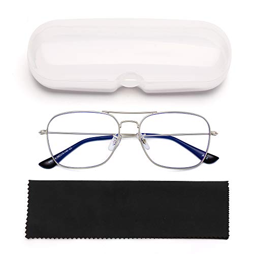 Aviator Blue Light Blocking Computer Glasses, Square Eye Protect Video Eyeglasses Anti Glare Men Women (Silver Frame Black Temple Tips) - Thumbnail 6