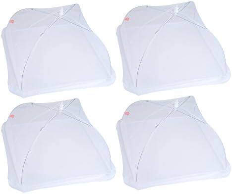 (4 Pack) Zicome Large White Pop-up Mesh Screen Food Cover Tent Umbrella, 16 Inch, Reusable and Collapsible, Helps Keep Out Flies, Bugs, Mosquitos, For Picnic Outdoor Party BBQ Camping