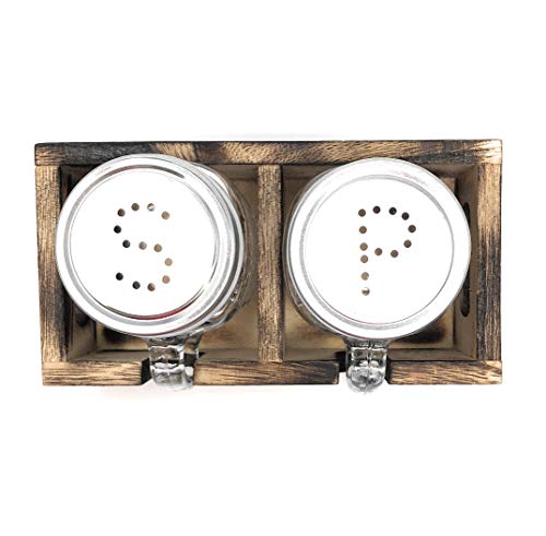 Mason Jar Salt & Pepper Shakers Set with Wood Tray for Rustic Wedding, Vintage Home Decoration, Table Decor, Restaurants and Christmas Gift