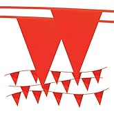 Pennant Banner Flags - OSHA 500lb Rated Safety Rooftop Flagging Barrier Traffic Party & Events - 105ft Strand Fade Resistant (Red, 12"x18"x105ft) …