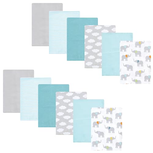 Hudson Baby Unisex Baby Flannel Burp Cloth 12pk, Teal Elephant, One Size