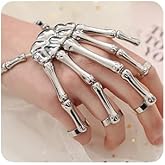 Wiwpar Men Women's Halloween Skull Bracelet with Rings Skeleton Hand Harness Slave Bracelet Punk Ghost Claw Skeleton Accessories for Festival Cosplay Costume (Silver)