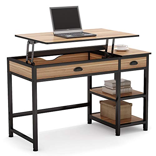 Tribesigns Rustic Lift Top Computer Desk with Drawers, 47 inch Writing