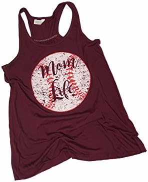 Devious Apparel Mom Life 8800 Baseball Softball Team Mom Tee Printed Flowy Women's Tank Top - Polyester Blend Cover Up (Med, Maroon)