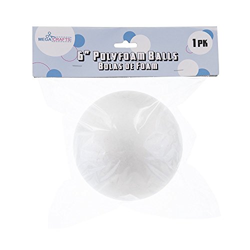 Mega Crafts 1 Pcs Poly Craft Foam 6' Inch Ball | Durable, Solid Polystyrene Balls For Arts & Crafts, Ornaments, School Projects, Knitting & Party Favors | For Kids, Teachers & Artists