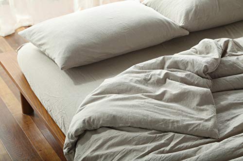 FOSSA WashedÂ CottonÂ DuvetÂ CoverÂ SetÂ Queen 3 Piece Bedding Sets SoftÂ WrinkledÂ SolidÂ Design (Queen, Linen)