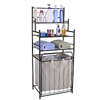 Mythinglogic Laundry Hamper with 3 -Tier Storage Shelves Bathroom Tower Storage Organizer with Dual Compartment Removeable Hamper for Bathroom, Laundry Room, Closet, Nursery - Oil Rubbed Bronze