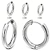 Pair Stainless Steel Plain Circle Huggie Hinged Hoop Earrings for Men Women