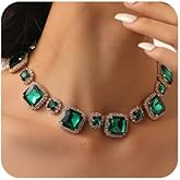 Octwine Sparkling Silver Red Green Rhinestones Bridal Necklace Earrings Set Wedding Rhinestone Necklace Dangle Earrings Sets for Brides Bridesmaid Crystal Prom Party Accessories for Women