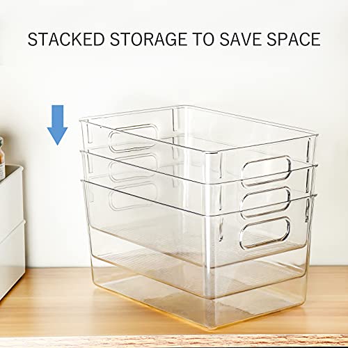 Set of 8 Refrigerator Organizer Bins (4 Large & 4 Small Plastic Storage Bins), Clear Kitchen Organization and Storage with Handles for Pantry, Cabinets, Shelves, Drawer, Freezer - Food Safe, BPA Free