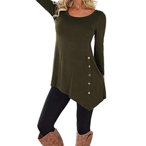 Amimgo-Womens-34-Sleeve-Loose-Button-Trim-T-Shirt-Round-Neck-Asymetrical-Tunic-Blouse