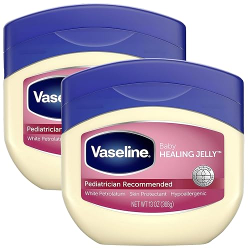 Vaseline Healing Jelly Baby, 2-Pack – Hypoallergenic Moisturizer for Baby Care, Diaper Rash, Sensitive and Dry Skin, Baby Powder Scent, 13 Oz Ea