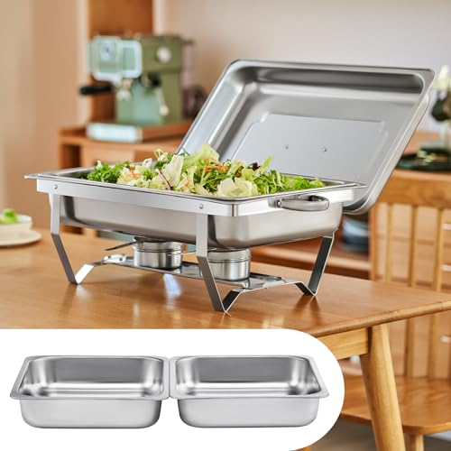 WILPREP Set of 4 Chafing Dishes, 1 Full Dish + 2 Half Plates, Rectangular 9L Stainless Steel Heated Buffets for Restaurants, Parties, Buffets, Banquets, Dinners (Pack of 4 – GN1/1+2×GN1/2)