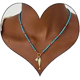 CXENSJH Fish Necklace for Women Gold Fish Pendant Beaded Layered Statement Necklace Beach Summer Ocean Jewelry