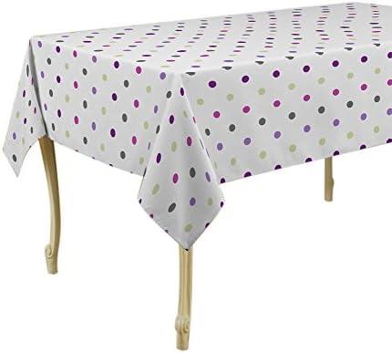 63-Inch Round Tablecloth White with multicolors Polka Dots, Stain Resistant, Washable, Liquid Spills bead up, Seats 4 to 6 People (Other Size: 60x80-Inch, 60x95-Inch, 60x120-Inch):