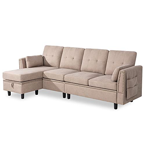 JY QAQA Convertible Sectional Sofa Couch with Reversible Chaise, L