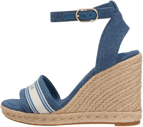 Damen Wedge Sandalen High Webbing aus Canvas, Blau (Denim), 39