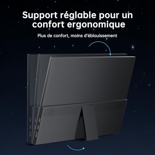 Monitor Portátil IPS 1080P FHD 15.6", Ecrã Externo USB-C & Mini HDMI, Monitor de Gaming Ultrafino com Suporte e Colunas, para Portátil/PC/Mac/PS3/PS4/PS5/Xbox, Preto