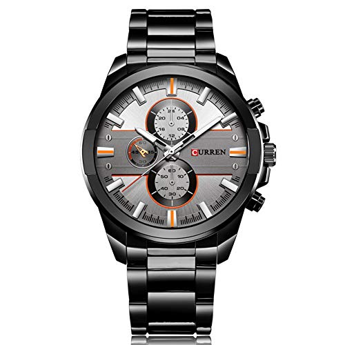 Curren 8274 - Reloj de Cuarzo para Hombre con visualización analógica de Zona horaria y Correa de Acero, Color Negro