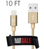 Volts 10ft Lightning Cable to USB [Apple MFi Certified] Charger w/ Ultra Compact Connector Head for Apple iPhone 7 / 6 / 5 / 6s Plus, iPod, iPad & more (3 meter - Gold)