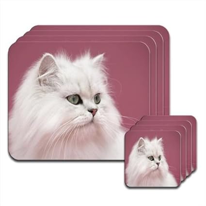 Poil Long Chat Blanc Lot De 4 Set De Table Et Dessous De Verre Amazon Fr Cuisine Maison Poil Long Chat Blanc Lot De 4 Set De Table Et Dessous De Verre Amazon Fr Cuisine Maison